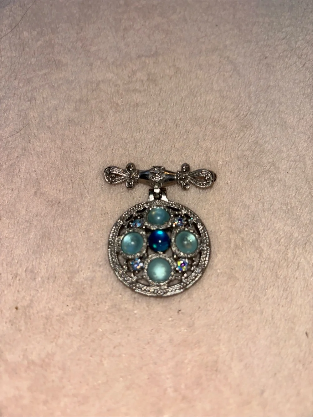 Silver-Tone Blue Gem Round Brooch - Women Jewelry